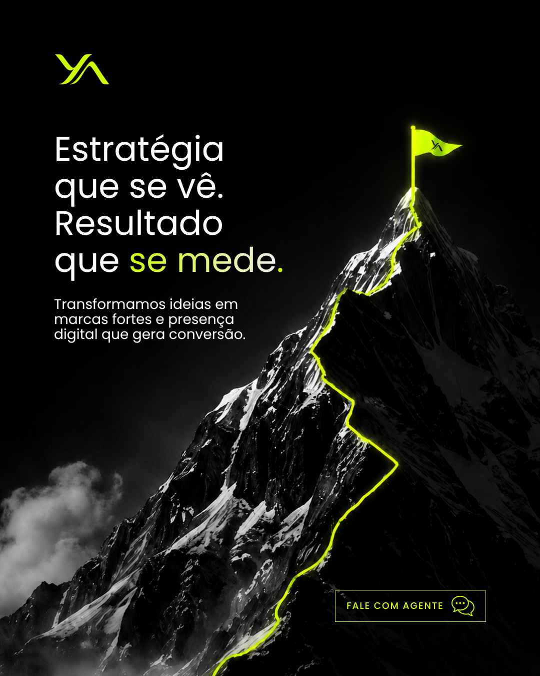 Arte de portfólio com montanha e estratégia digital